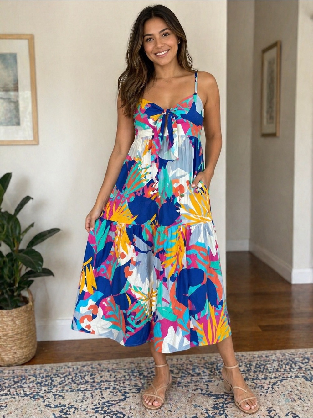 J. Crew Multicolor Floral-Print Sundress in Blue, Pink & Teal